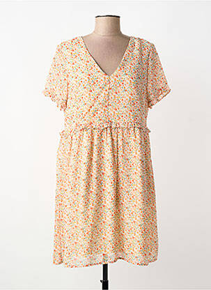 Robe mi-longue imprimé fleurs manches courtes orange INSPIRATION STUDIO femme