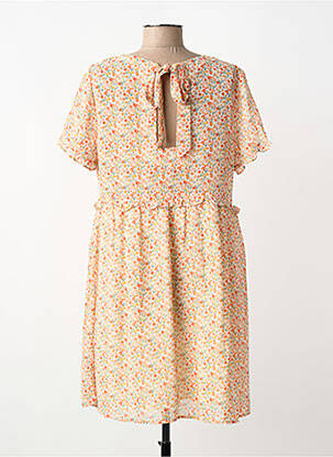 Robe mi-longue imprimé fleurs manches courtes orange INSPIRATION STUDIO femme