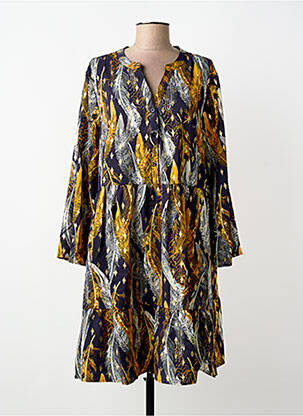 Robe mi-longue coupe fluide manches longues jaune WORLD FASHION femme