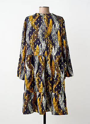 Robe mi-longue coupe fluide manches longues jaune WORLD FASHION femme