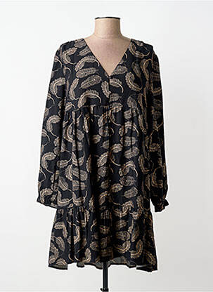 Robe mi-longue coupe fluide manches longues noir BY ONE femme