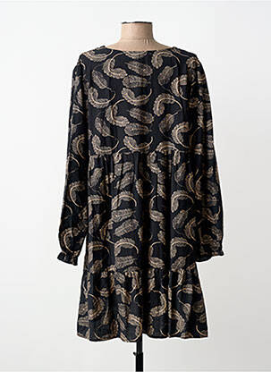 Robe mi-longue coupe fluide manches longues noir BY ONE femme