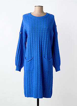 Robe pull coupe droite manches longues bleu WORLD FASHION femme