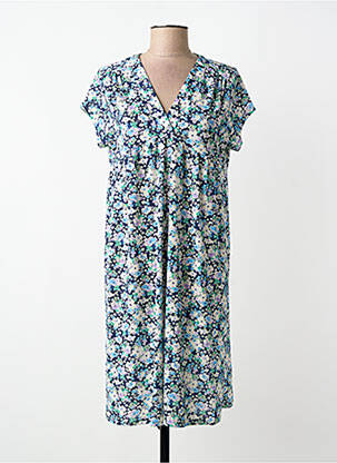 Robe mi-longue imprimé fleurs manches courtes bleu RENATTO BENE femme
