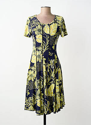 Robe mi-longue imprimé fleurs manches courtes bleu MASQUENADA femme