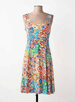 Robe mi-longue imprimé fleurs sans manche bleu GENUINE femme