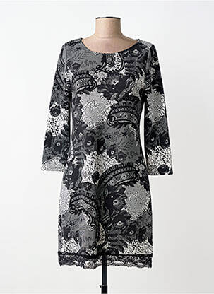 Robe mi-longue imprimé fleurs manches longues noir REVD'ELLE femme