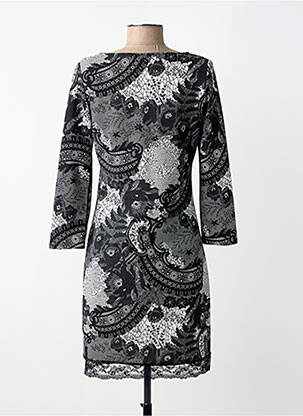 Robe mi-longue imprimé fleurs manches longues noir REVD'ELLE femme