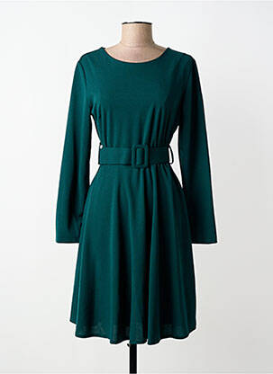 Robe mi-longue coupe fluide manches longues vert MADISON femme