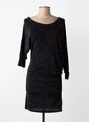 Robe mi-longue manches longues manches longues noir REVD'ELLE femme
