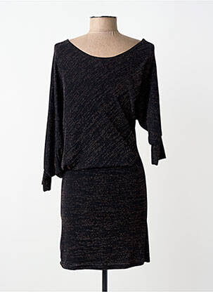 Robe mi-longue manches longues manches longues noir REVD'ELLE femme