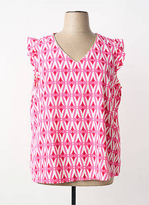 Top col v sans manche rose CHRISTY femme