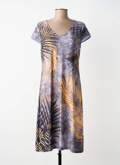 Robe mi-longue imprimé fantaisie manches courtes gris MASQUENADA femme