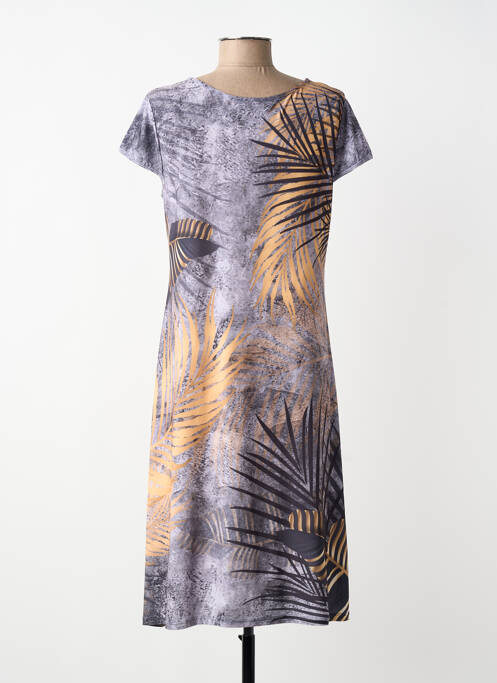 Robe mi-longue imprimé fantaisie manches courtes gris MASQUENADA femme