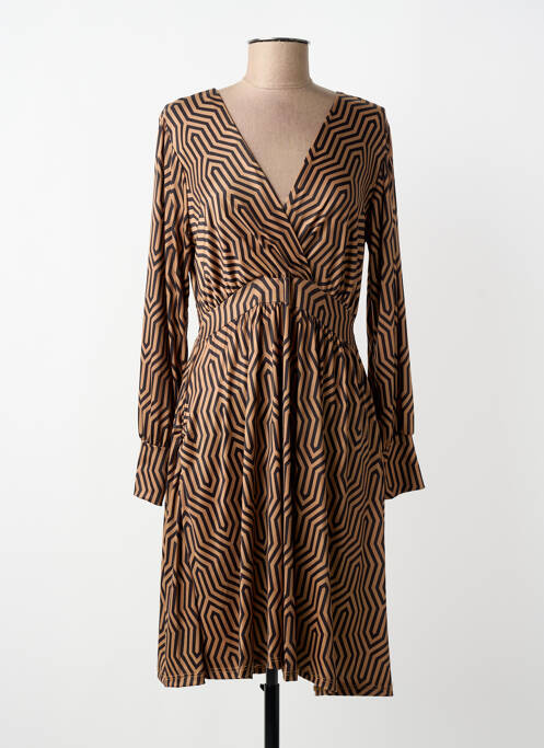 Robe mi-longue coupe fluide manches longues marron A BELLE femme