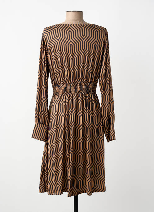 Robe mi-longue coupe fluide manches longues marron A BELLE femme