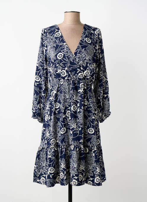Robe mi-longue coupe fluide manches longues bleu INSPIRATION STUDIO femme