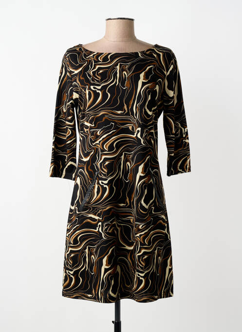 Robe mi-longue imprimé fantaisie manches longues noir VEGAS femme