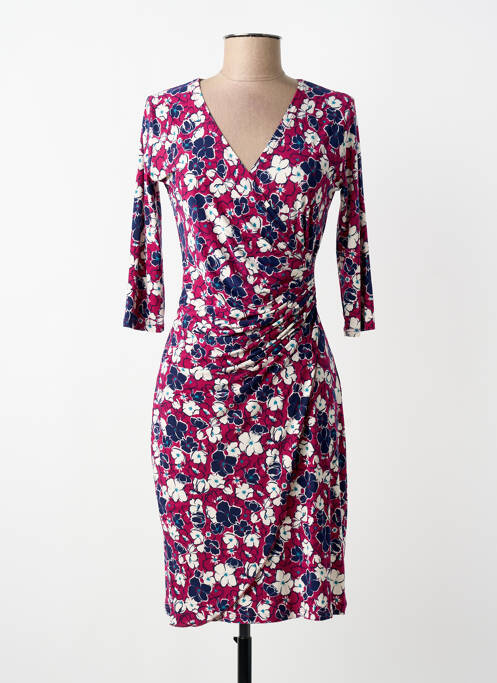 Robe mi-longue imprimé fleurs manches longues violet REVD'ELLE femme