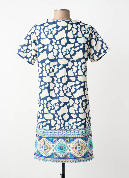 Robe mi-longue imprimé fantaisie manches courtes bleu MADE IN ITALY femme