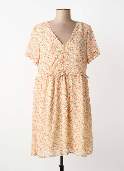 Robe mi-longue imprimé fleurs manches courtes orange INSPIRATION STUDIO femme