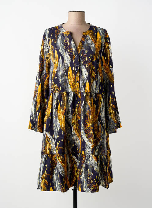 Robe mi-longue coupe fluide manches longues jaune WORLD FASHION femme