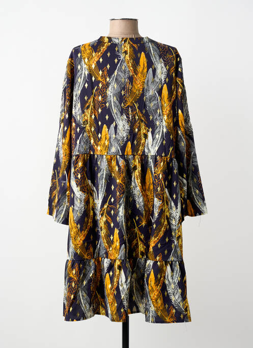 Robe mi-longue coupe fluide manches longues jaune WORLD FASHION femme