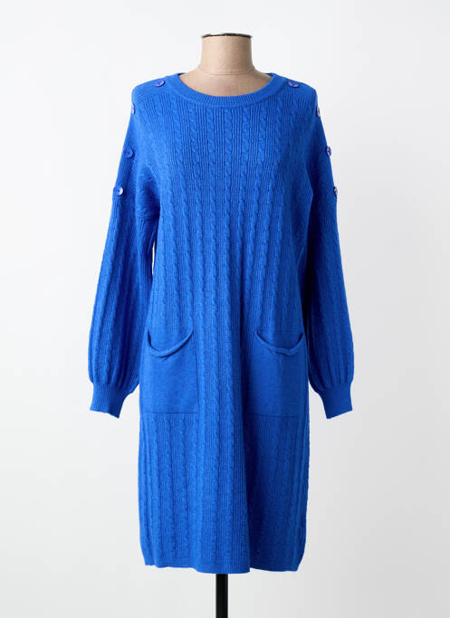 Robe pull coupe droite manches longues bleu WORLD FASHION femme