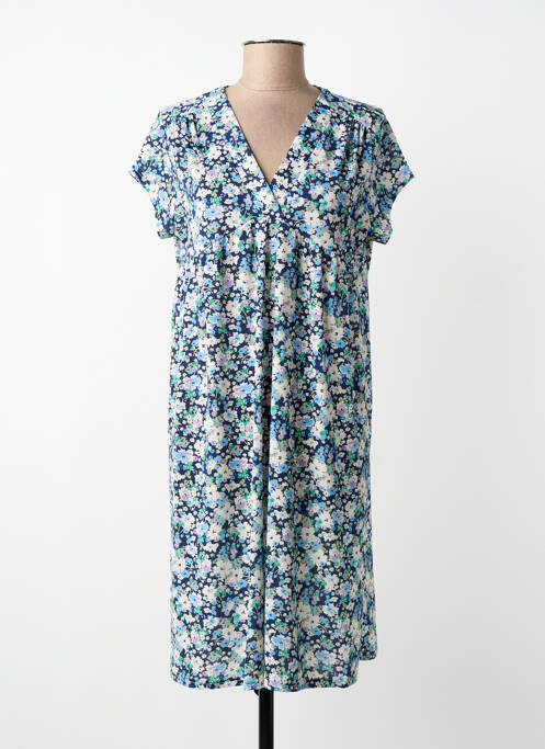 Robe mi-longue imprimé fleurs manches courtes bleu RENATTO BENE femme