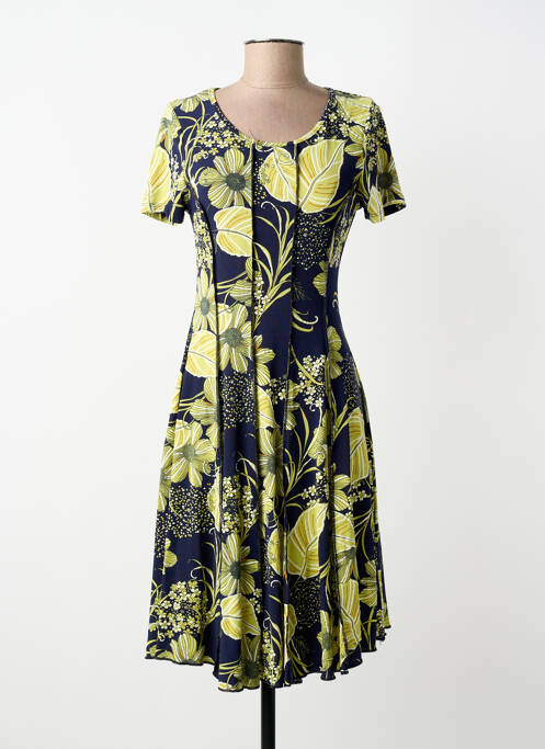 Robe mi-longue imprimé fleurs manches courtes bleu MASQUENADA femme