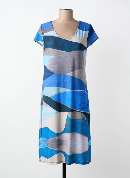 Robe mi-longue coupe fluide manches courtes bleu MASQUENADA femme