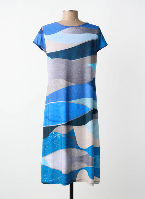 Robe mi-longue coupe fluide manches courtes bleu MASQUENADA femme
