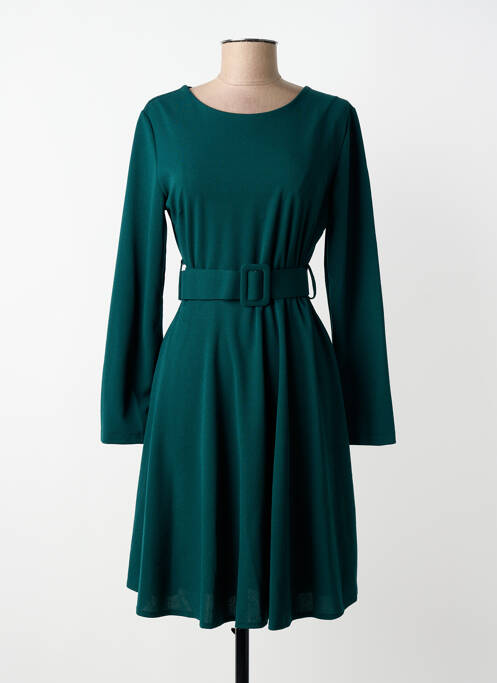 Robe mi-longue coupe fluide manches longues vert MADISON femme