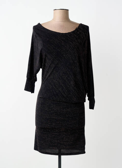 Robe mi-longue manches longues manches longues noir REVD'ELLE femme