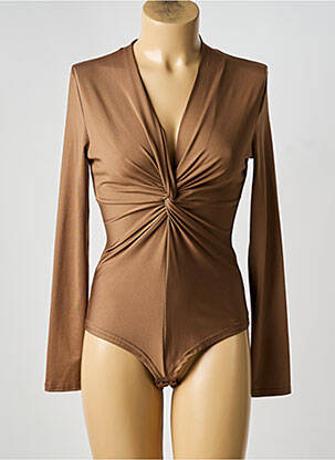 Body coupe drapée manches longues marron DROLE DE COPINE femme