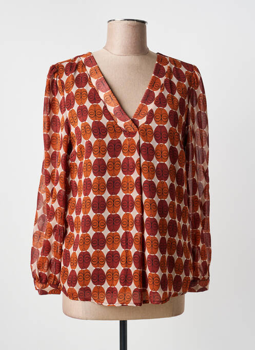 Blouse imprimé fantaisie manches longues marron AKOZ DE TOI femme