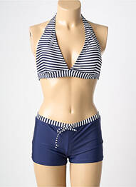 Maillot de bain 2 pièces stretch haut triangles bleu LAGON BLEU femme