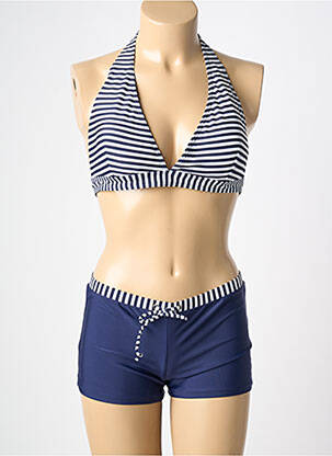 Maillot de bain 2 pièces stretch haut triangles bleu LAGON BLEU femme
