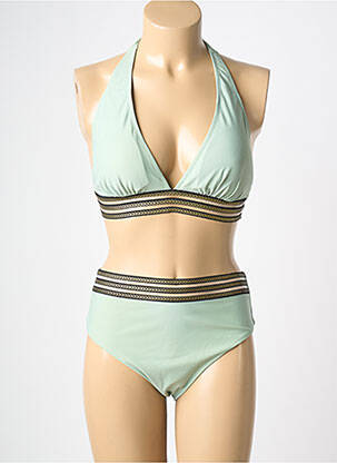 Maillot de bain 2 pièces stretch haut triangles vert MERMAID femme