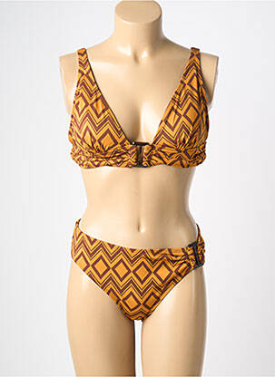 Maillot de bain 2 pièces stretch haut triangles jaune HIBIKINI femme