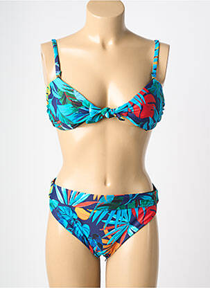 Maillot de bain 2 pièces stretch haut soutien-gorge moulé bleu HIBIKINI femme