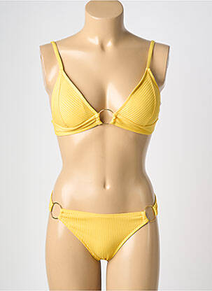Maillot de bain 2 pièces stretch haut triangles jaune HIBIKINI femme