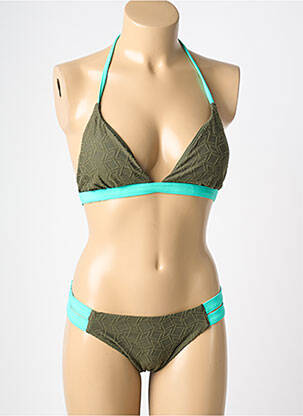 Maillot de bain 2 pièces stretch haut triangles vert RAE femme