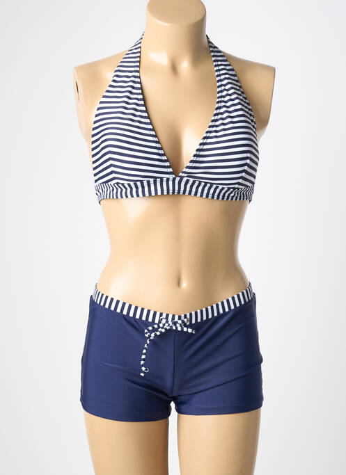 Maillot de bain 2 pièces stretch haut triangles bleu LAGON BLEU femme