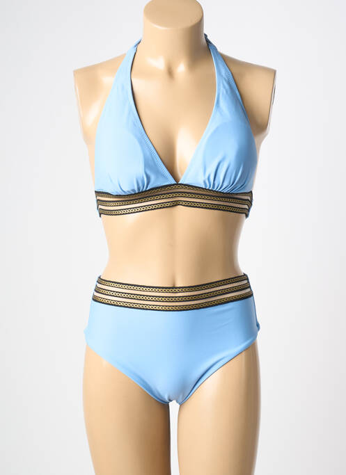 Maillot de bain 2 pièces stretch haut triangles bleu MERMAID femme