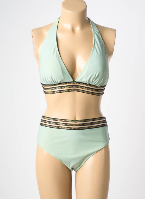 Maillot de bain 2 pièces stretch haut triangles vert MERMAID femme