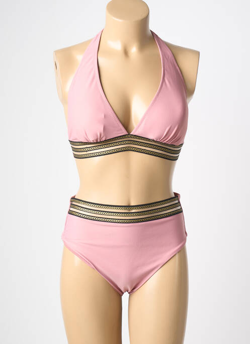 Maillot de bain 2 pièces stretch haut triangles rose MERMAID femme
