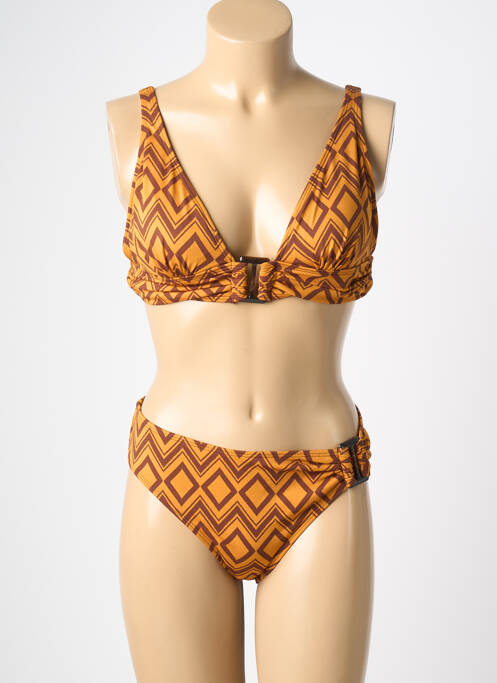 Maillot de bain 2 pièces stretch haut triangles jaune HIBIKINI femme