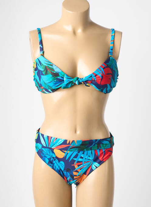 Maillot de bain 2 pièces stretch haut soutien-gorge moulé bleu HIBIKINI femme