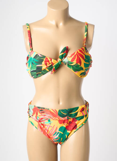 Maillot de bain 2 pièces stretch haut soutien-gorge moulé jaune HIBIKINI femme